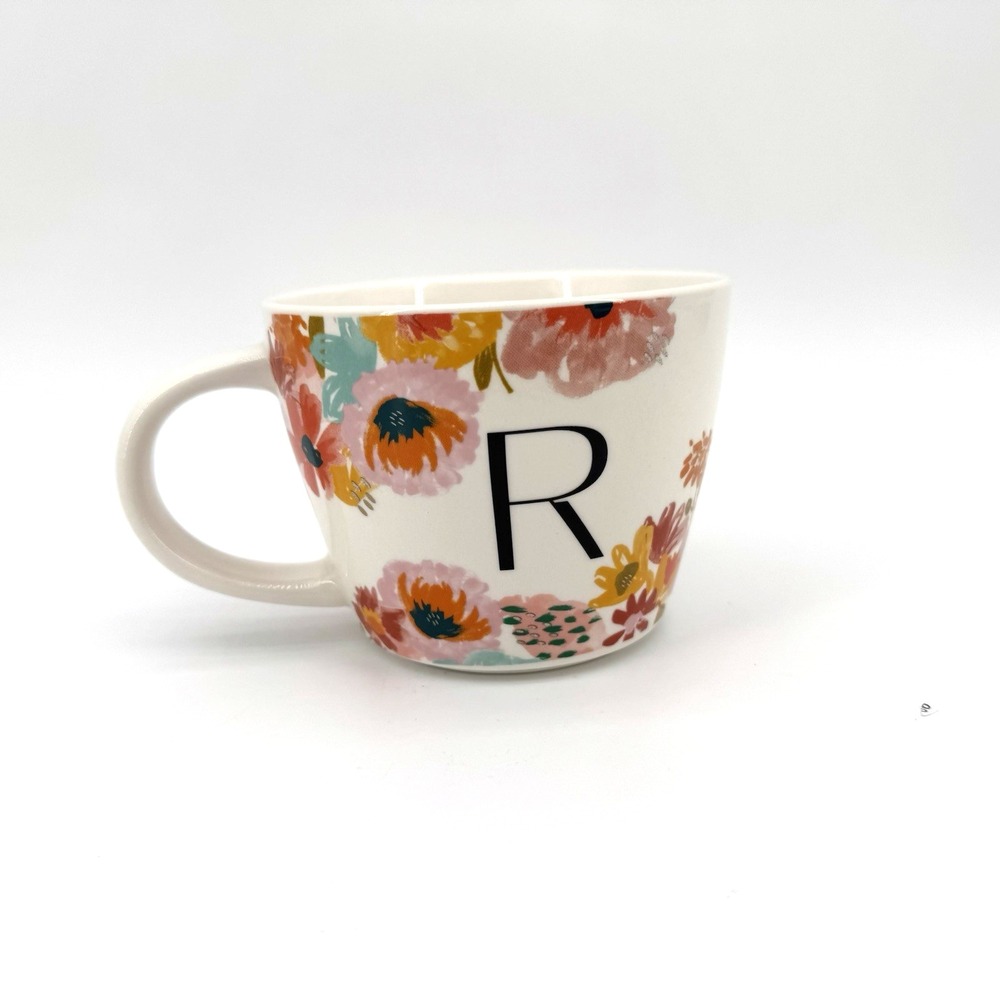 Monogram Letter "R" Mug Opalhouse Stoneware Floral Mug  16 oz Coffee Mug Tea Cup